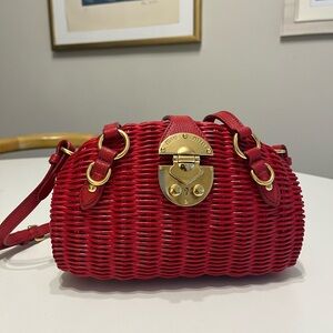 Miu Miu Red Rattan Crossbody Bag with Gold Accents